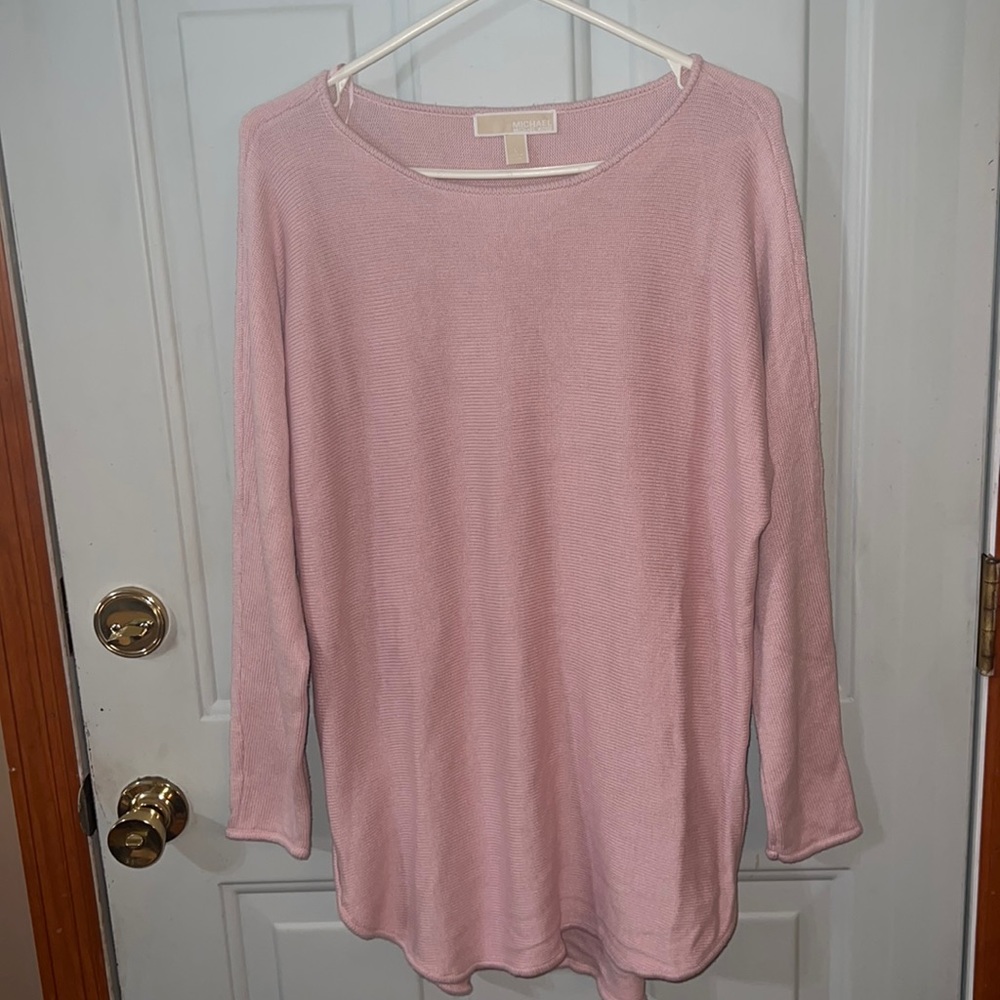 Michael Kors long pink sweater with side zippers sz L
